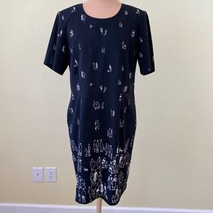 Vintage Teddi Dress with Stick People Pattern